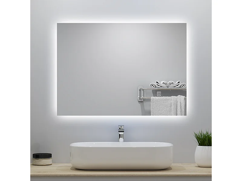 Miroir lumineux 70x50cm avec Anti-buée + Dimmable, Mural Miroir salle de bain