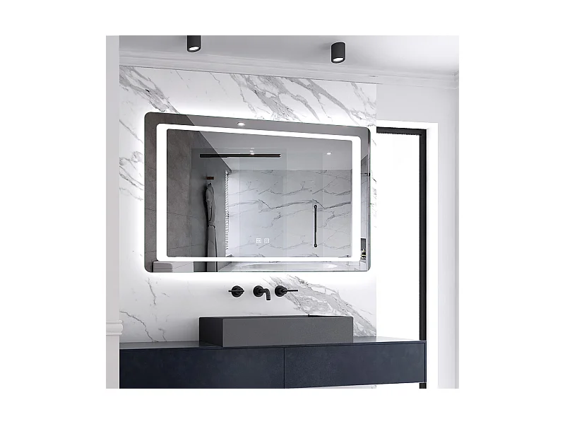 Miroir lumineux l.100 x H.60cm avec Anti-buée, Mural Miroir de salle de bain