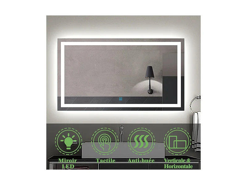 Aica Miroir Led Anti-buée 150x80cm Miroir De Salle De Bain Modèle Classique