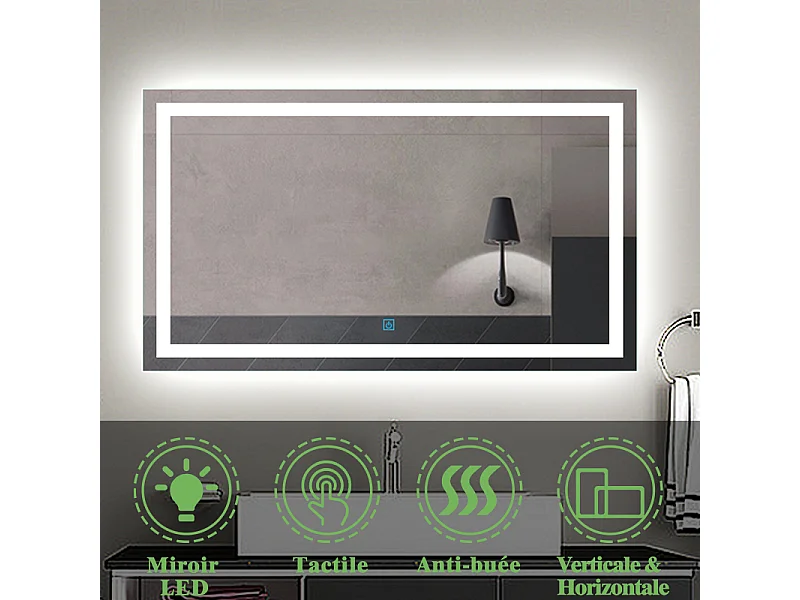 Aica Miroir Led Anti-buée 150x80cm Miroir De Salle De Bain Modèle Classique