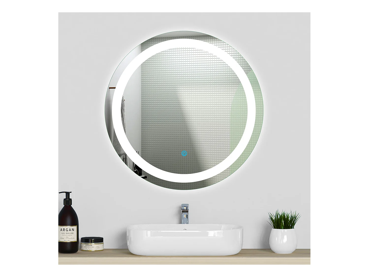 Aica Miroir lumineux rond, l.60 x H.60 cm Diam.60 cm, Miroir LED avec antibuée