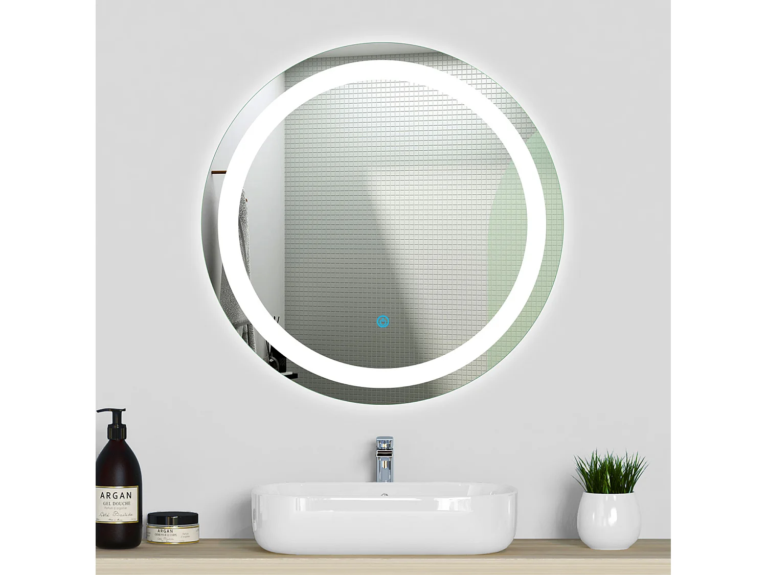 Aica Miroir lumineux rond, l.60 x H.60 cm Diam.60 cm, Miroir LED avec antibuée