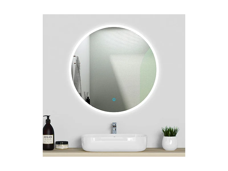 Aica Miroir lumineux rond, l.120 x H.120 cm, Miroir LED avec antibuée