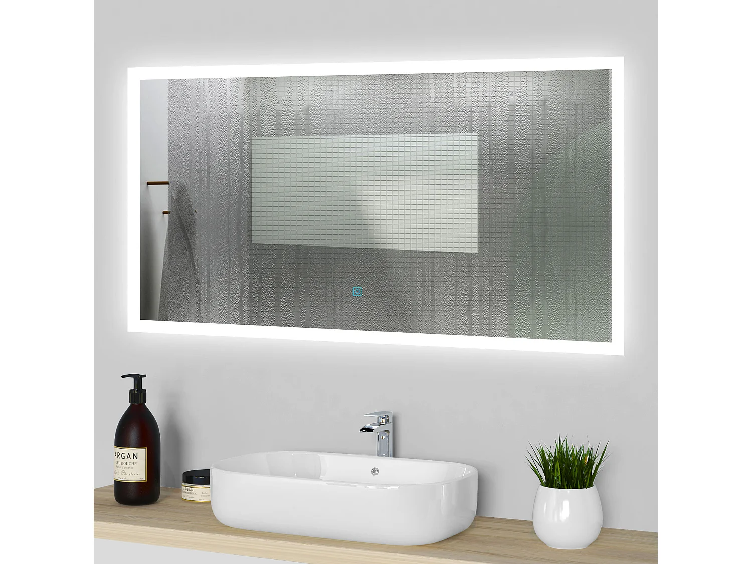 Miroir lumineux 80 x 60cm avec 3 Couleurs + Dimmable + Anti-buée, Mural Miroir salle de bain