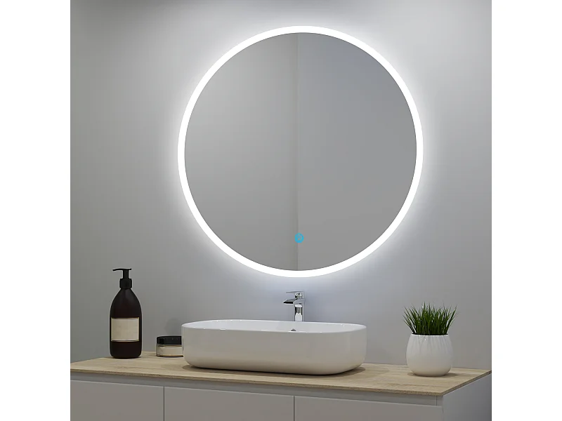 Miroir lumineux rond 60cm avec 3 Couleurs + Dimmable + Anti-buée, Mural Miroir salle de bain