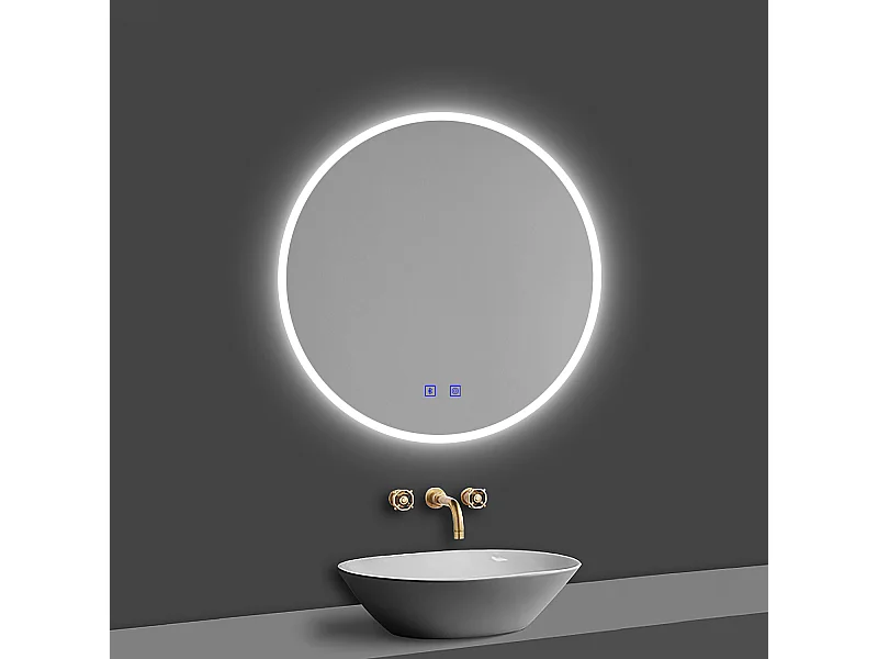 Aica Miroir de Salle de Bain LED Rond 80cm avec Bluetooth + Anti-buée + 3 Couleurs + Dimmable, Mural Miroir Lumineux