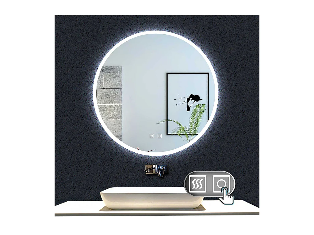 3 Couleurs 70cm Miroir Rond Salle de Bain Anti-buée LED