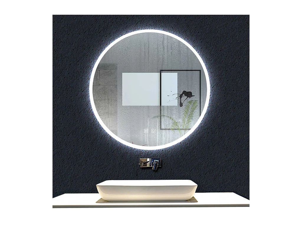 3 Couleurs 70cm Miroir Rond Salle de Bain Anti-buée LED
