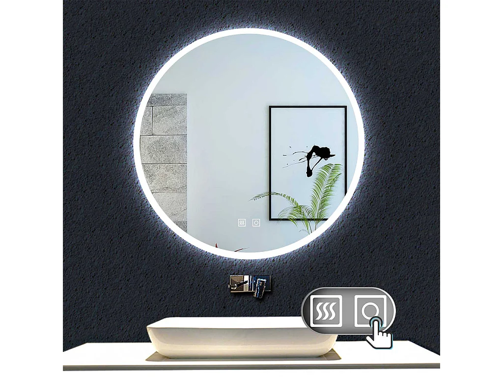 3 Couleurs 70cm Miroir Rond Salle de Bain Anti-buée LED