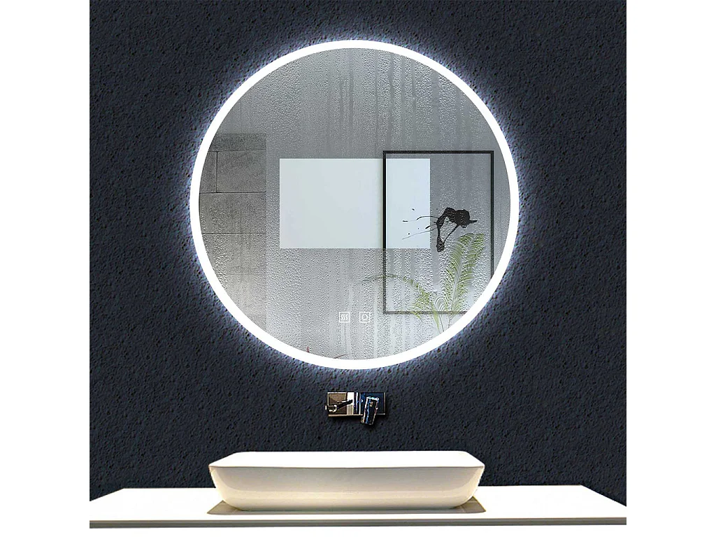 3 Couleurs 70cm Miroir Rond Salle de Bain Anti-buée LED