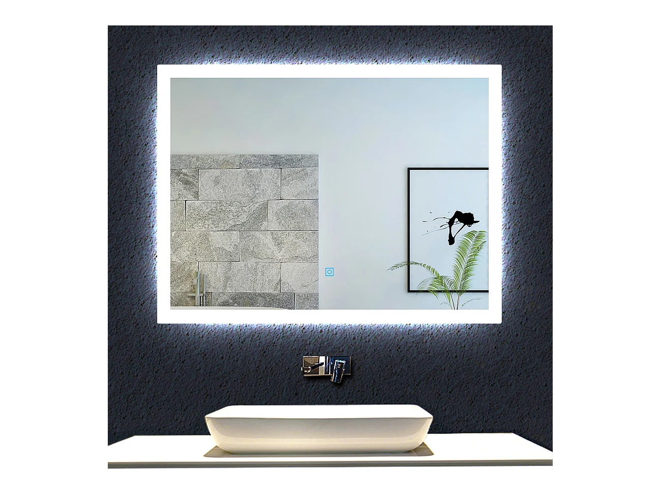 Aica Miroir lumineux avec éclairage intégré avec anti-buée, Modèle soleil 60x50cm