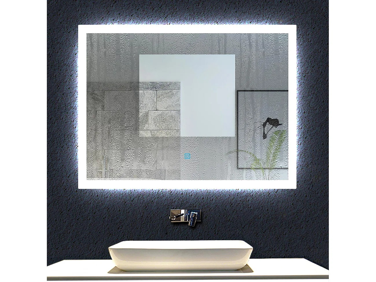 Aica Miroir lumineux avec éclairage intégré avec anti-buée, Modèle soleil 60x50cm