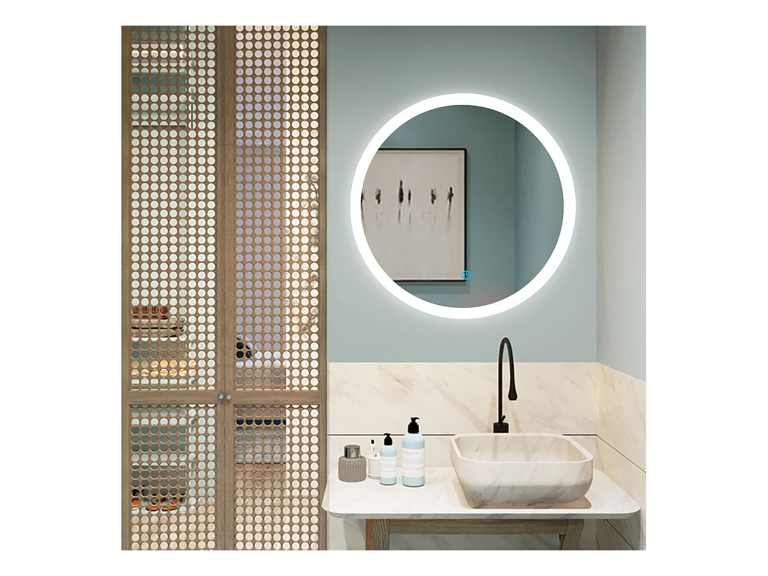 Aica Miroir lumineux avec éclairage intégré, Miroir de decoration, Miroir de salle bain Rond avec anti-buée Φ60cm Type B