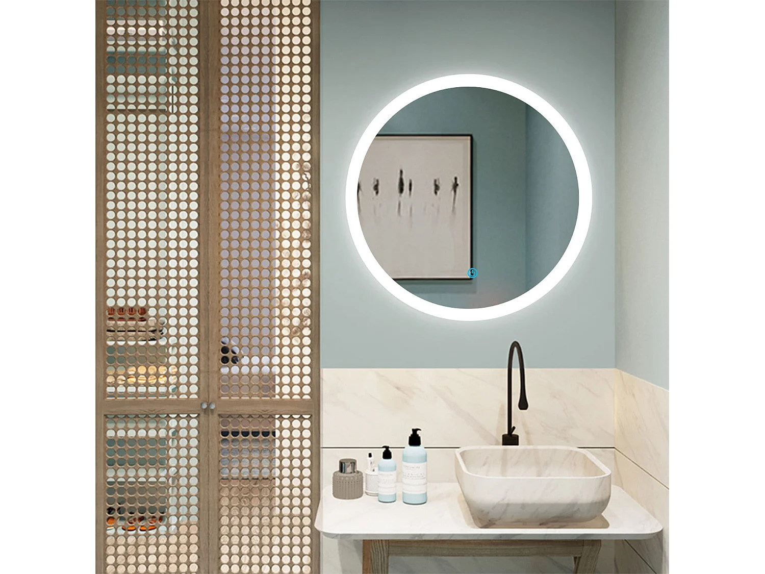 Aica Miroir lumineux avec éclairage intégré, Miroir de decoration, Miroir de salle bain Rond avec anti-buée Φ60cm Type B