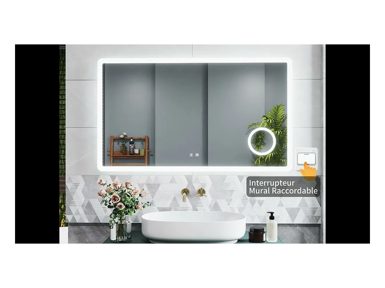 Miroir Lumineux avec Bluetooth 140 x 80cm,  Miroir de Salle de Bain LED avec 3 Couleurs + Anti-buée + grossissant 3x，Mural Miroir-Aica
