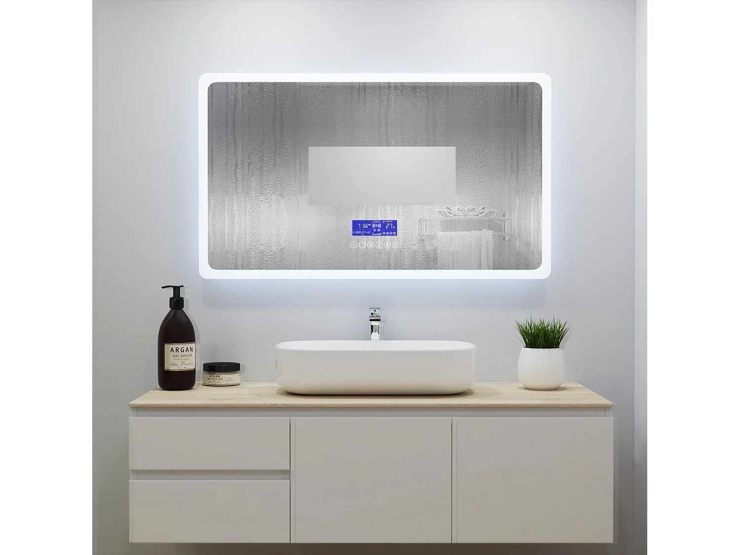 Aica Miroir Lumineux à LED Réglable Intelligent 100x60cm, Miroir de salle de bain avec éclairage intégré + antibuée + Miroir grossissant + Bluetooth