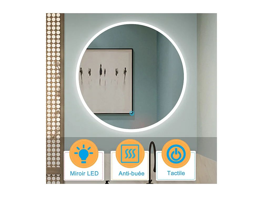 Aica Miroir lumineux avec éclairage intégré, Miroir de decoration, Miroir de salle bain Rond avec anti-buée Φ70cm Type A