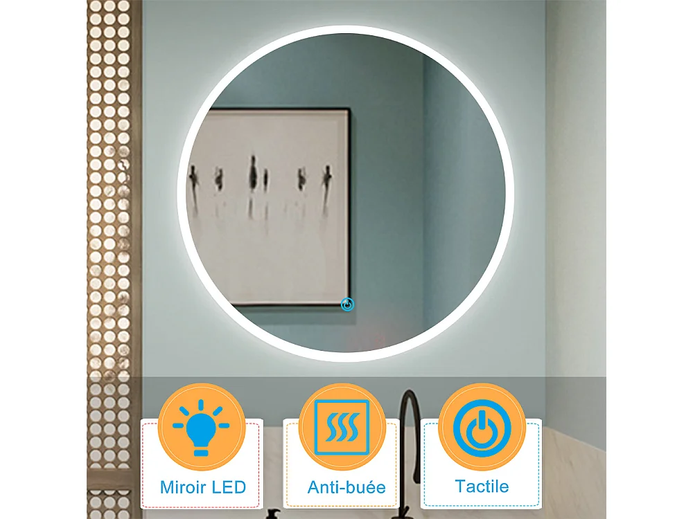 Aica Miroir lumineux avec éclairage intégré, Miroir de decoration, Miroir de salle bain Rond avec anti-buée Φ70cm Type A