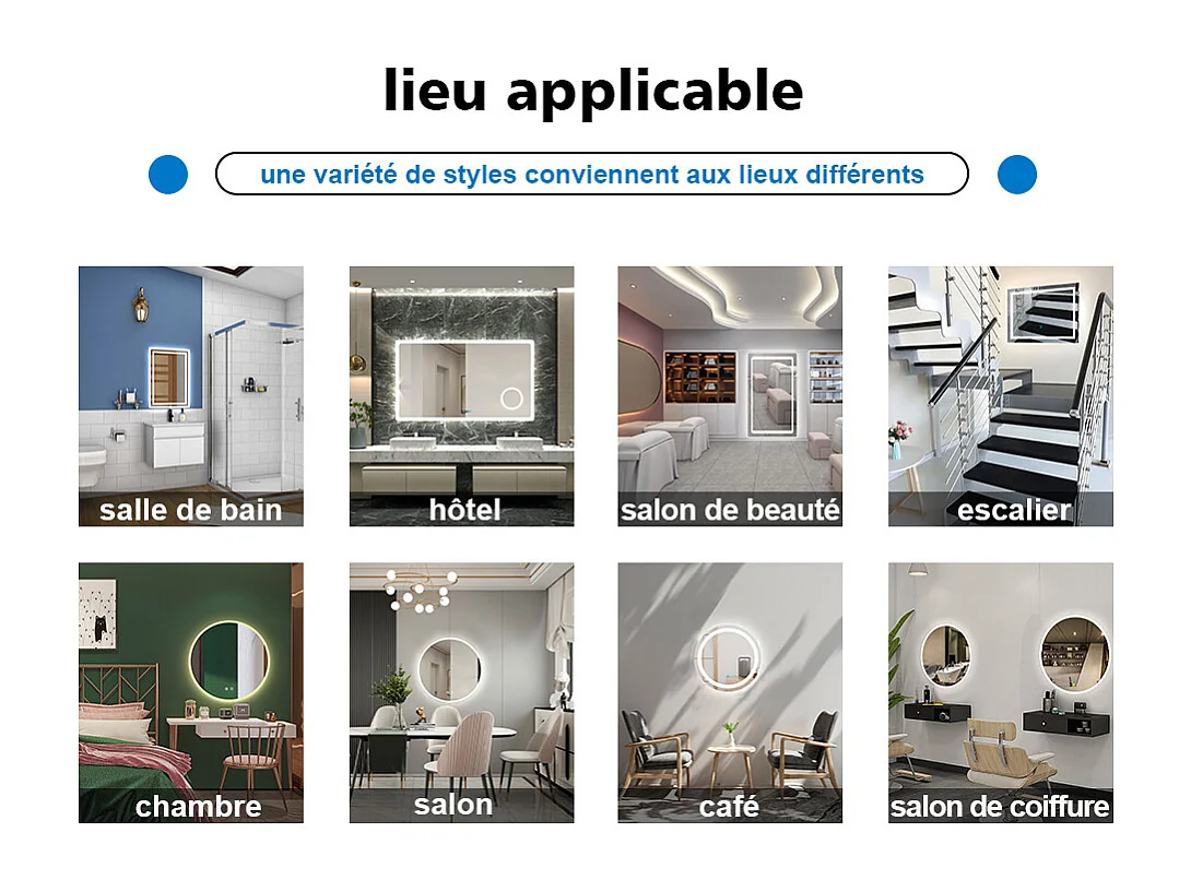 Aica Miroir lumineux avec éclairage intégré, Miroir de decoration, Miroir de salle bain Rond avec anti-buée Φ70cm Type A