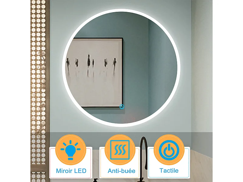 Aica Miroir lumineux avec éclairage intégré, Miroir de decoration, Miroir de salle bain Rond avec anti-buée Φ70cm Type A
