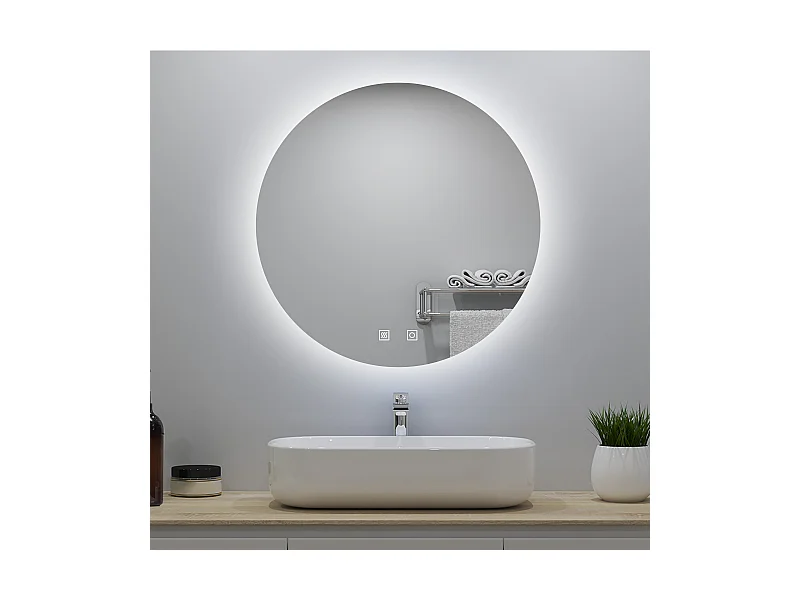 Miroir lumineux rond 100x100cm avec Anti-buée + 3 Couleurs + Dimmable, Mural Miroir salle de bain