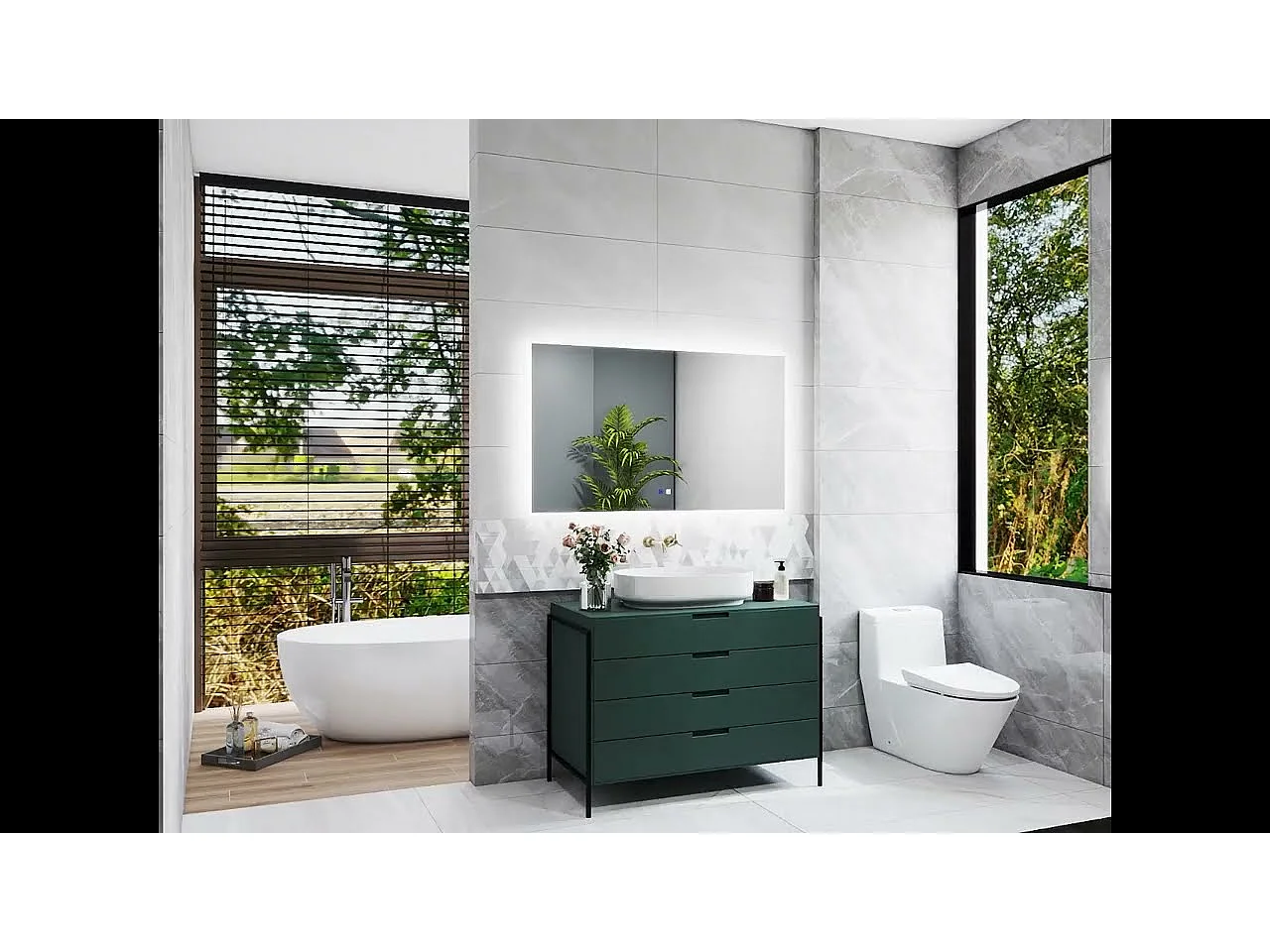 Miroir lumineux 100x60cm avec Anti-buée + 3 Couleurs + Dimmable, Mural Miroir salle de bain