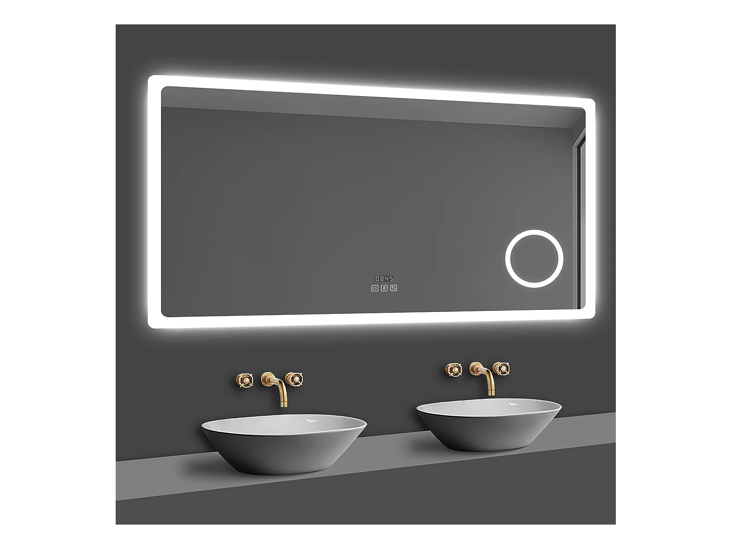 Miroir lumineux, l.140 x H.80cm Miroir Grossissant 3x avec Bluetooth + Horloge + 3 Couleurs + Dimmable + Anti-buée, Miroir de Salle de Bain LED