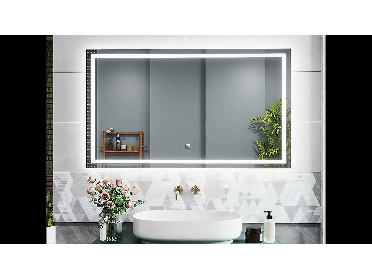 Miroir lumineux 80x60cm avec Anti-buée + Dimmable, Mural Miroir salle de bain