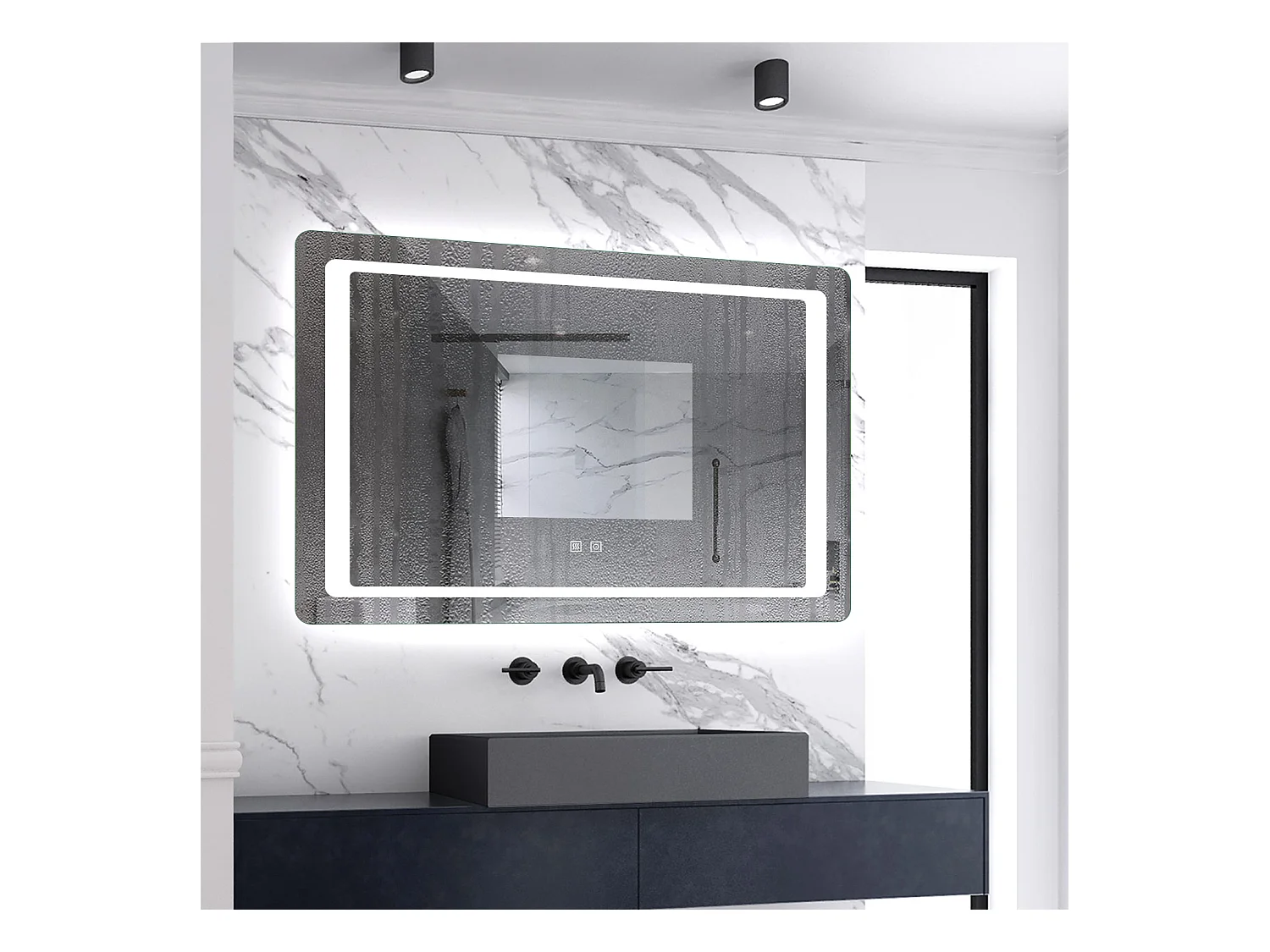Miroir lumineux l.140 x H.80cm avec Anti-buée, Mural Miroir de salle de bain