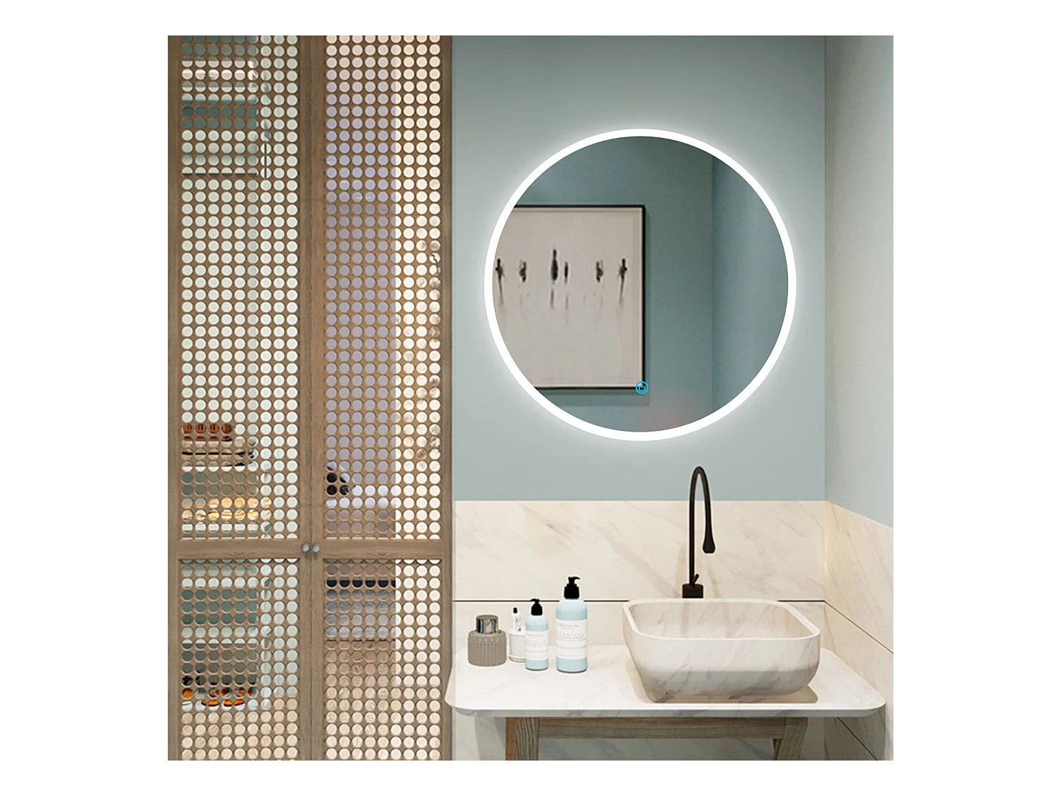 Aica Miroir lumineux avec éclairage intégré, Miroir de decoration, Miroir de salle bain Rond avec anti-buée Φ60cm Type A