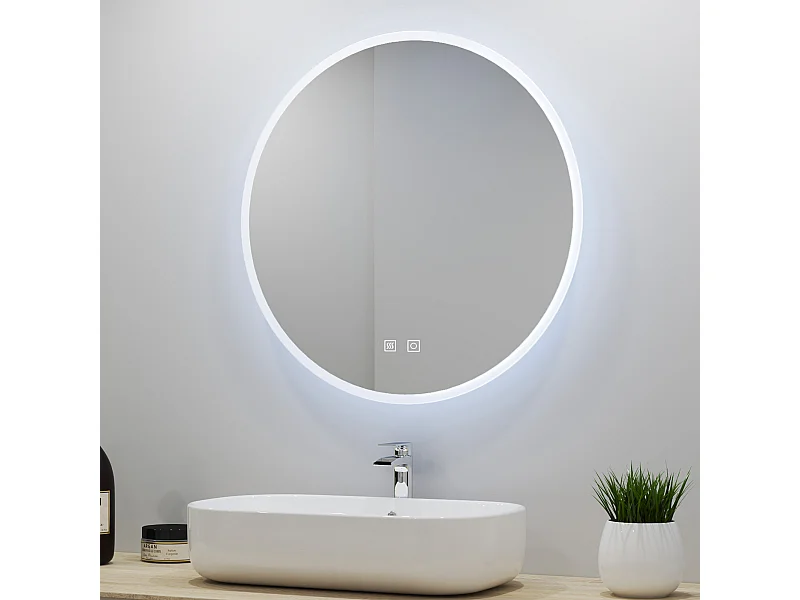 Aica Miroir lumineux avec éclairage intégré, Miroir de salle de bain Rond avec avec 2 interrupteurs, lumière réglable Φ60cm