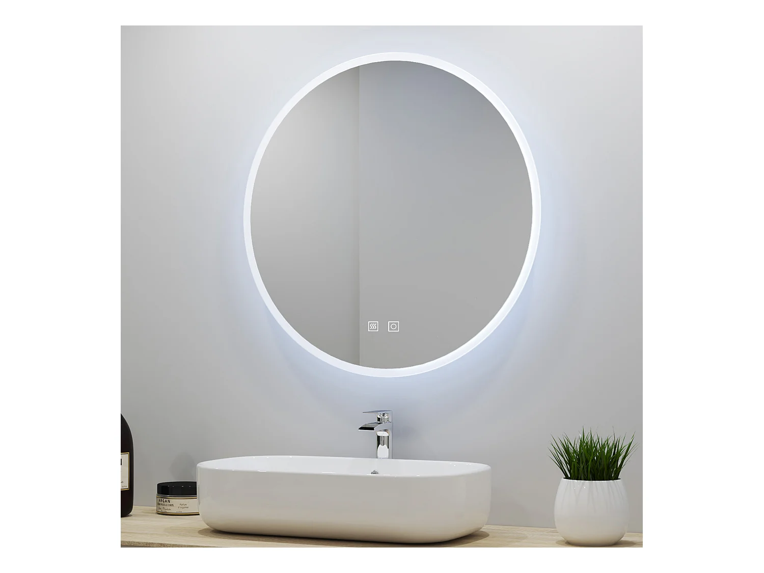 Aica Miroir lumineux avec éclairage intégré, Miroir de salle de bain Rond avec avec 2 interrupteurs, lumière réglable Φ60cm