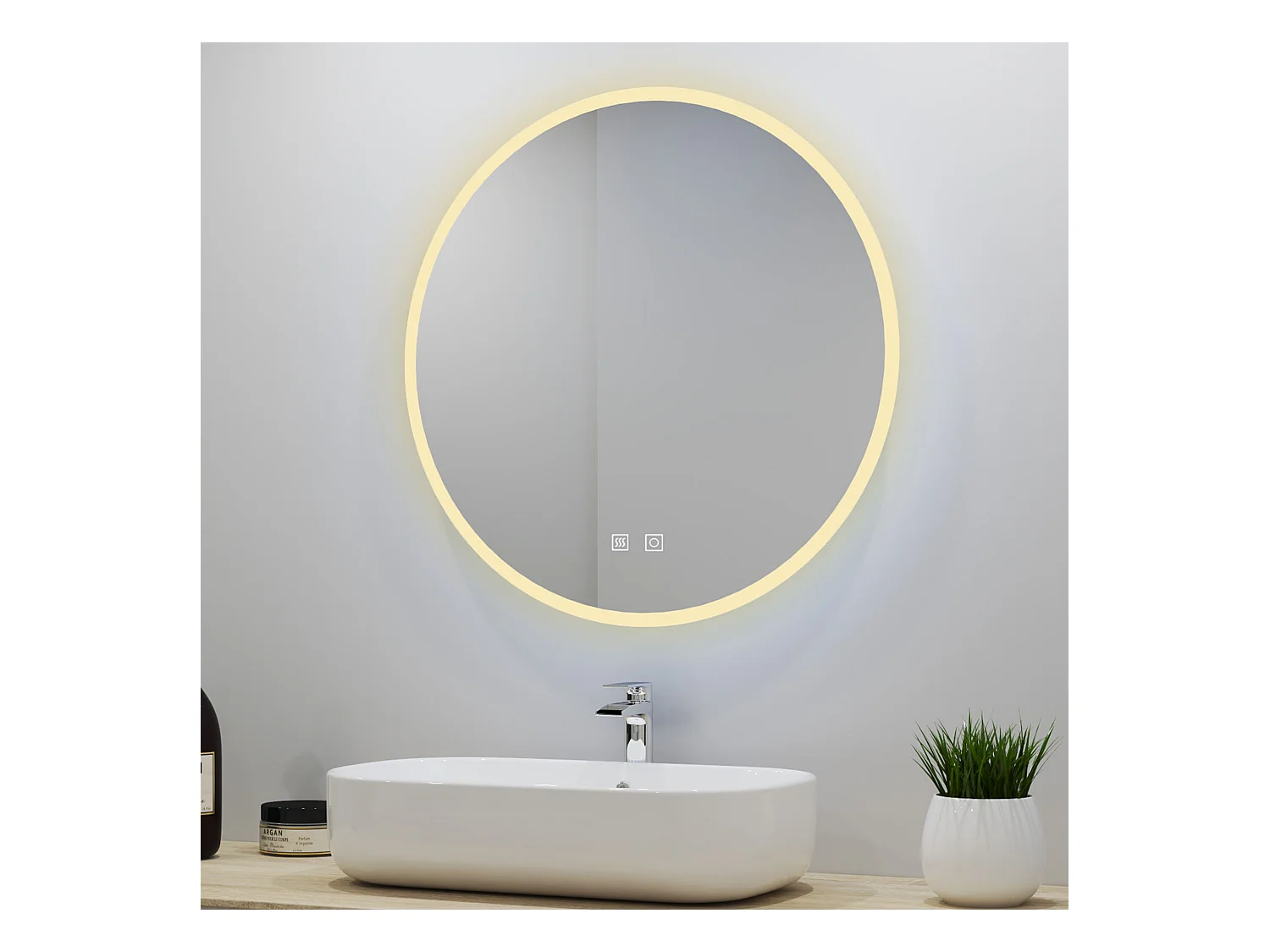 Aica Miroir lumineux avec éclairage intégré, Miroir de salle de bain Rond avec avec 2 interrupteurs, lumière réglable Φ60cm