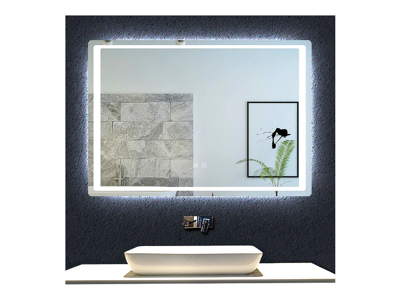 Aica Miroir Led 90x70cm Anti-buée Avec 2 Interrupteurs, Miroir De Salle De Bain Modèle Classique