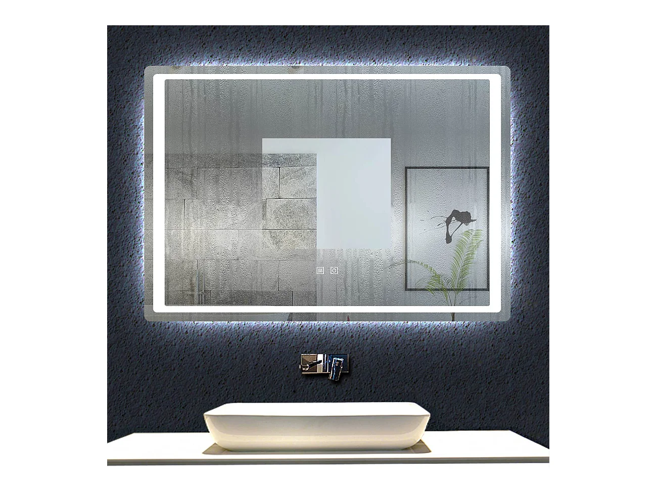 Aica Miroir Led 90x70cm Anti-buée Avec 2 Interrupteurs, Miroir De Salle De Bain Modèle Classique