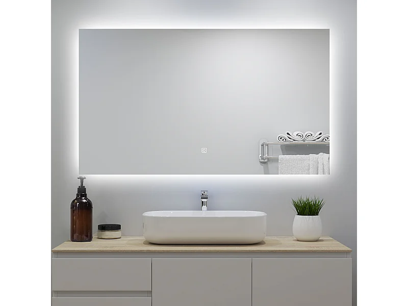 Miroir lumineux 100x60cm avec Anti-buée + Dimmable, Mural Miroir salle de bain