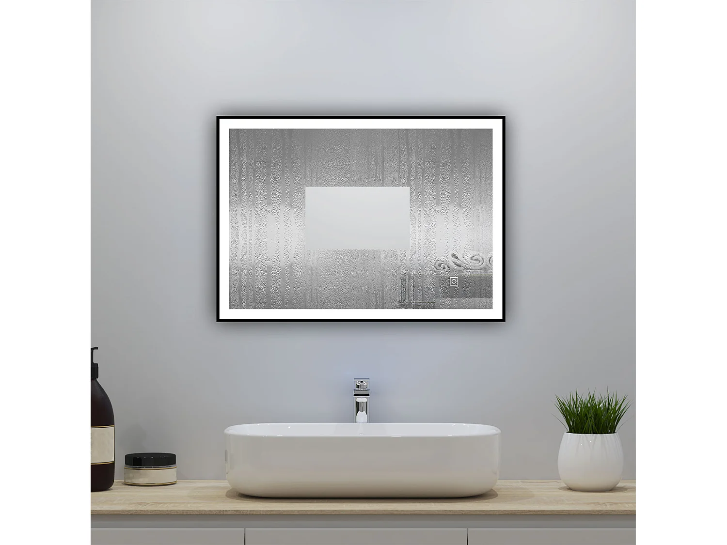 Miroir lumineux 70x50cm avec Anti-buée + 3 Couleurs + Dimmable, LED Miroir salle de bain