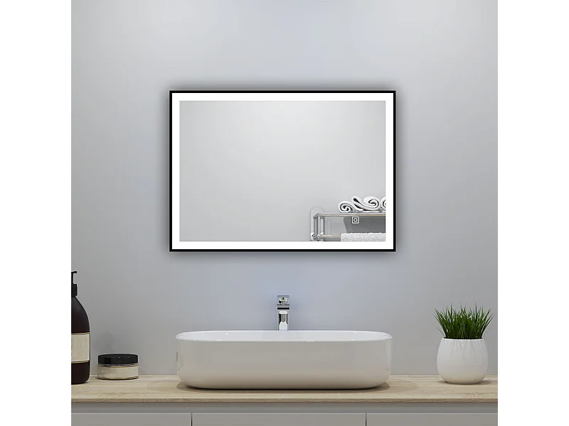 Miroir lumineux 70x50cm avec Anti-buée + 3 Couleurs + Dimmable, LED Miroir salle de bain