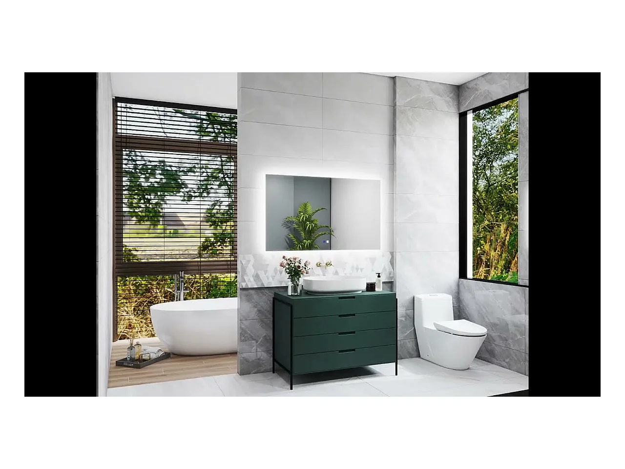 Miroir lumineux 90x70cm avec Anti-buée + 3 Couleurs + Dimmable, Mural Miroir salle de bain