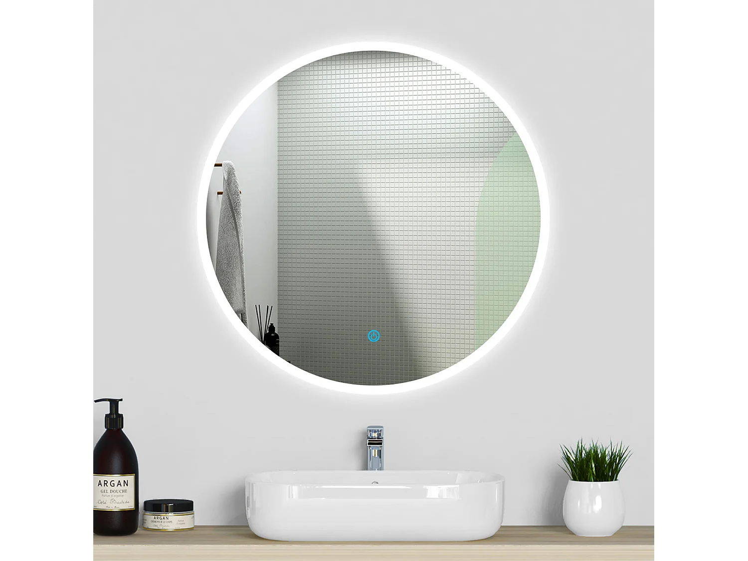 Aica Miroir lumineux rond, l.80 x H.80 cm, Miroir LED avec antibuée