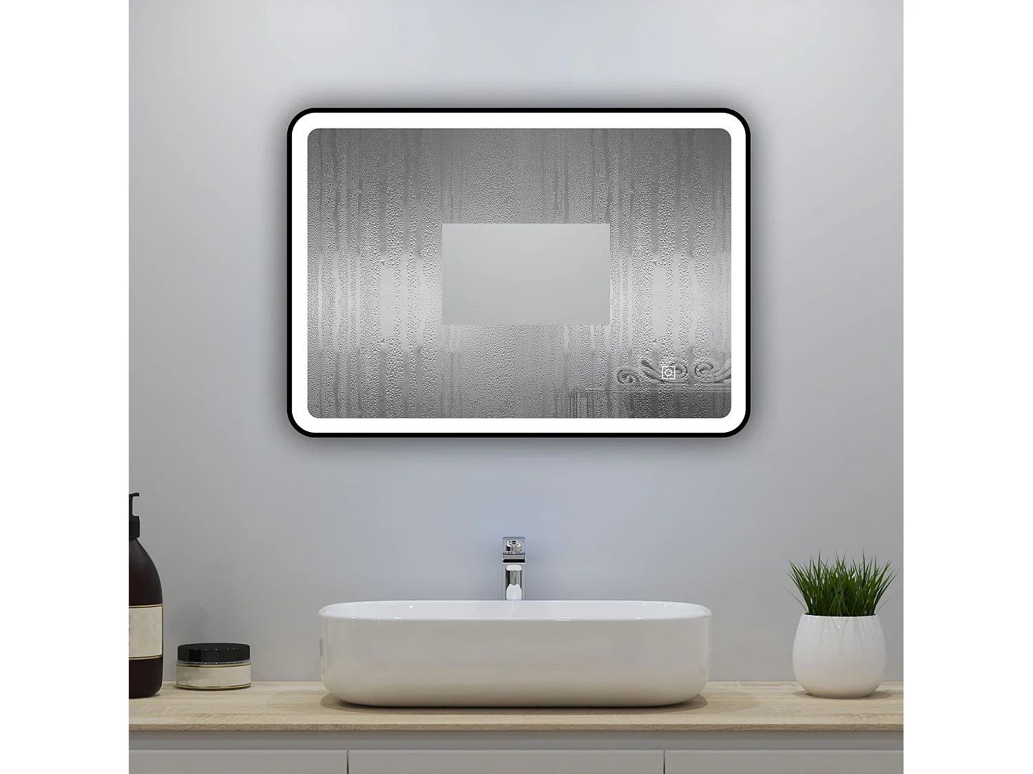 Miroir lumineux 70x50cm avec Anti-buée + 3 Couleurs + Dimmable, Miroir salle de bain