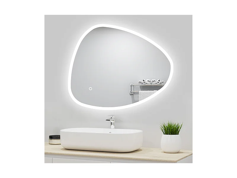 Miroir lumineux 80x65cm avec 3 Couleurs + Dimmable + Anti-buée