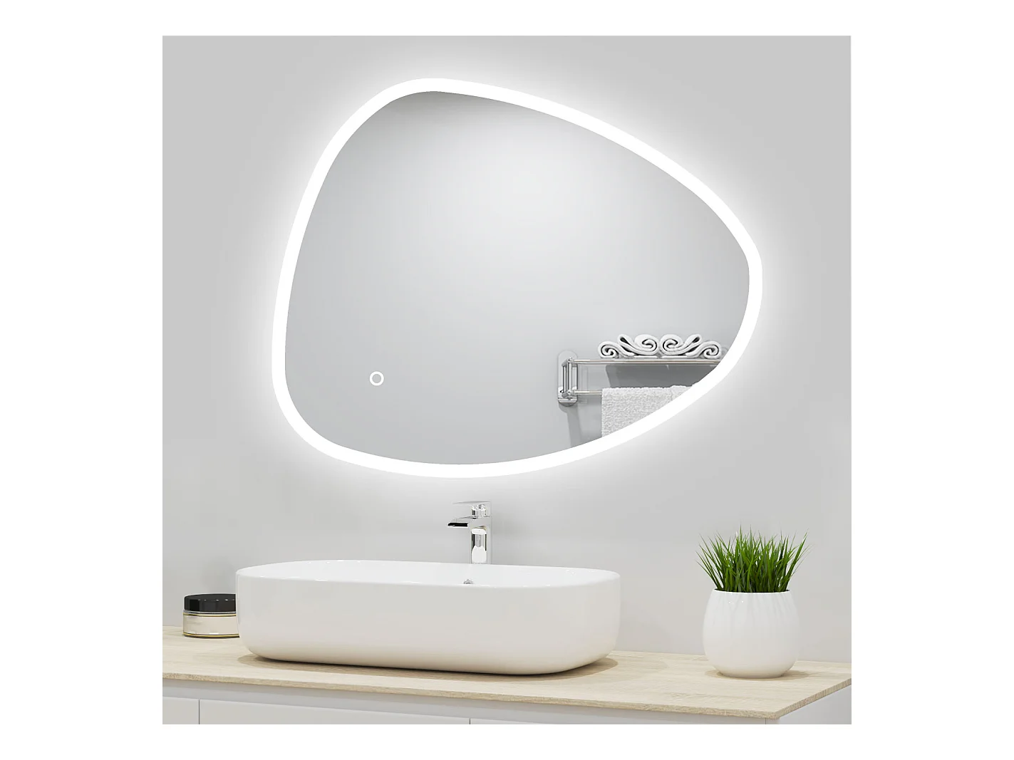 Miroir lumineux 80x65cm avec 3 Couleurs + Dimmable + Anti-buée
