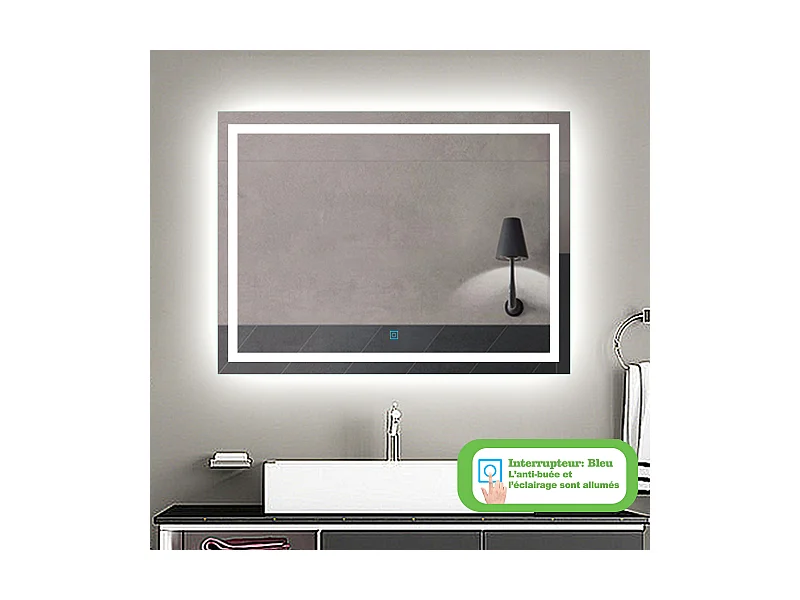 Aica Miroir Led Anti-buée 100x80cm Miroir De Salle De Bain Modèle Classique