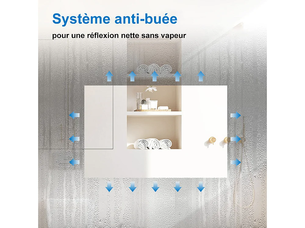 Aica Miroir Led 100x70cm Anti-buée Avec 2 Interrupteurs, Miroir De Salle De Bain Modèle Classique