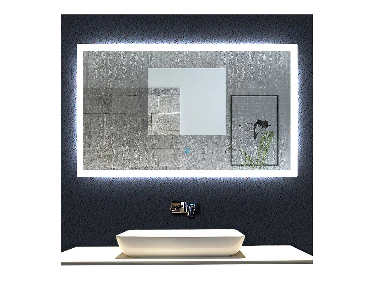 Aica Miroir lumineux avec éclairage intégré avec anti-buée, Modèle soleil 90x70cm