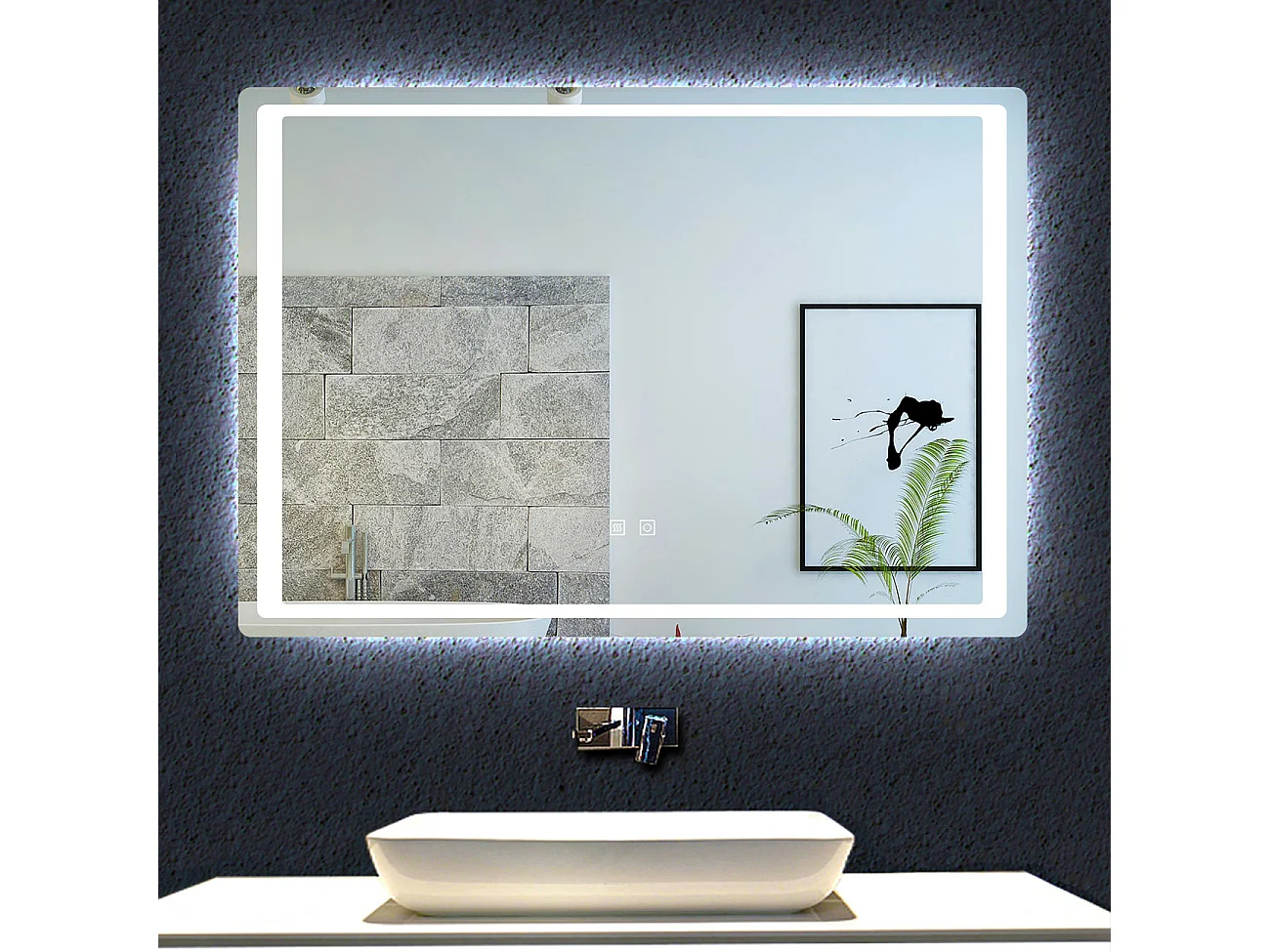 Aica Miroir Led 80x60cm Anti-buée Avec 2 Interrupteurs, Miroir De Salle De Bain Modèle Classique
