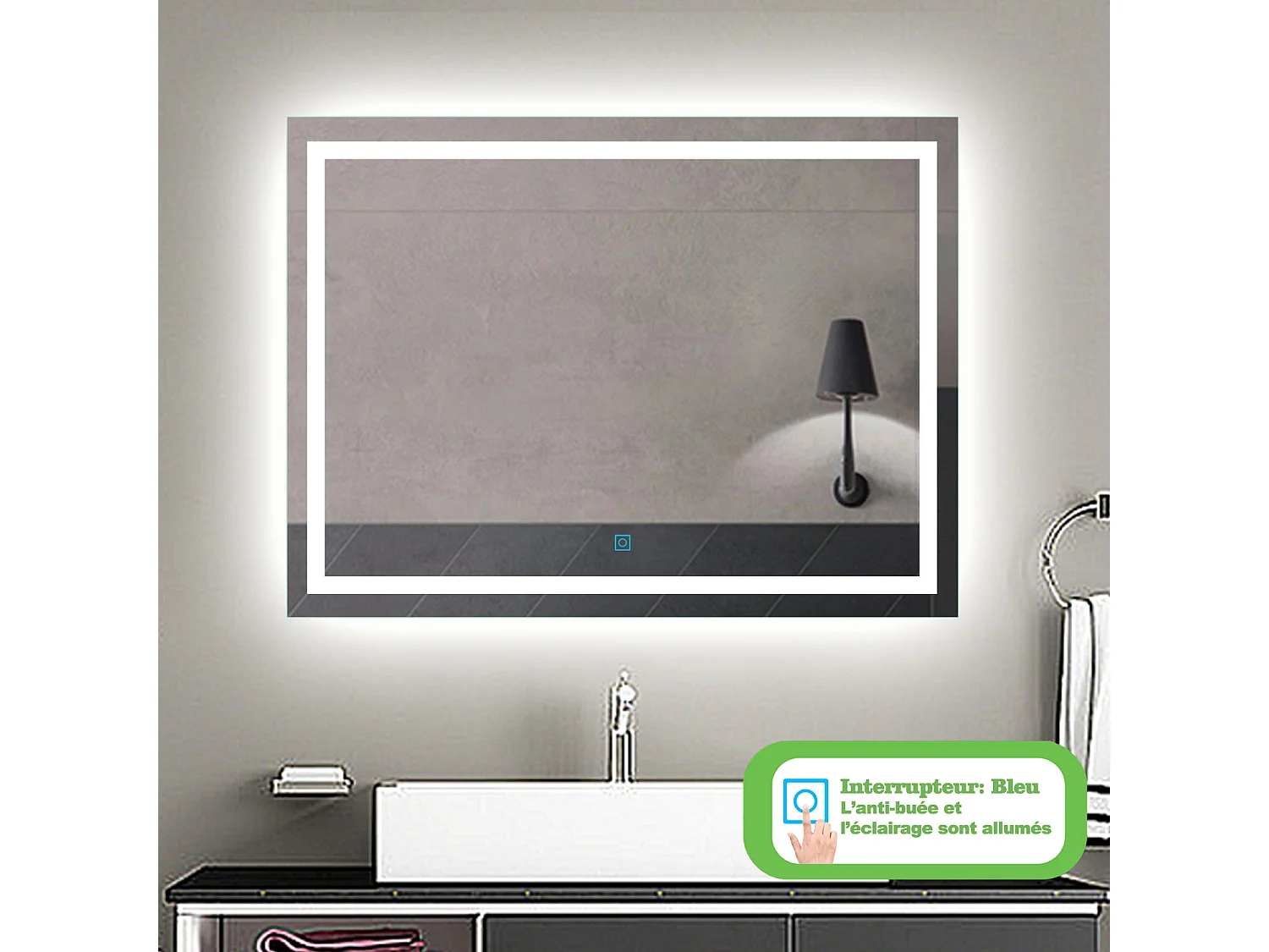 Aica Miroir Led Anti-buée 100x70cm Miroir De Salle De Bain Modèle Classique