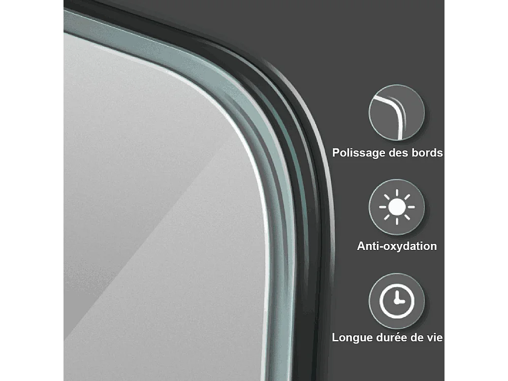 Aica Miroir Led 90x70cm Anti-buée Avec 2 Interrupteurs, Miroir De Salle De Bain Modèle Classique
