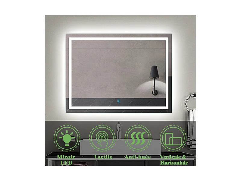 Aica Miroir Led Anti-buée 90x60cm Miroir De Salle De Bain Modèle Classique
